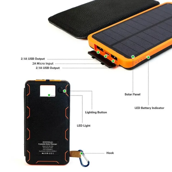 Vikbar solcellspowerbank- 10.000mAh - Bild 2